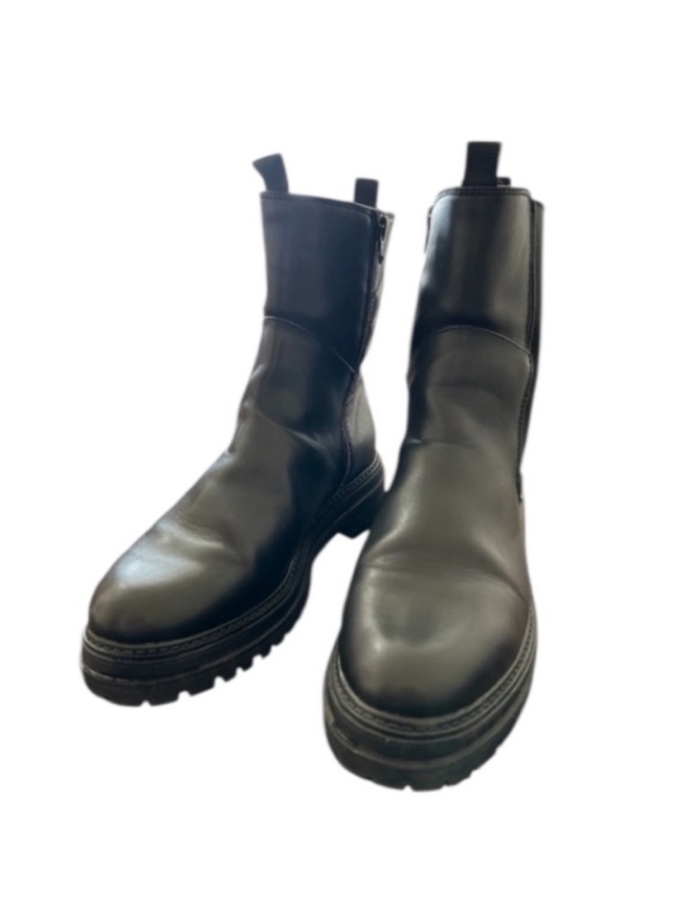 a new day Black Women's Lug Sole Moto Boots Goth biker faux leather size 10